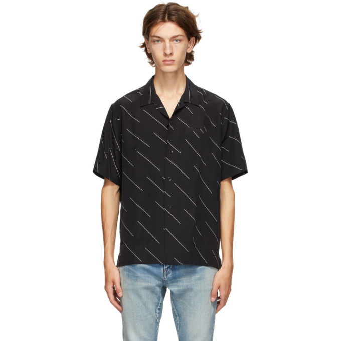 Photo: Saint Laurent Black Diagonal Stripe Short Sleeve Shirt