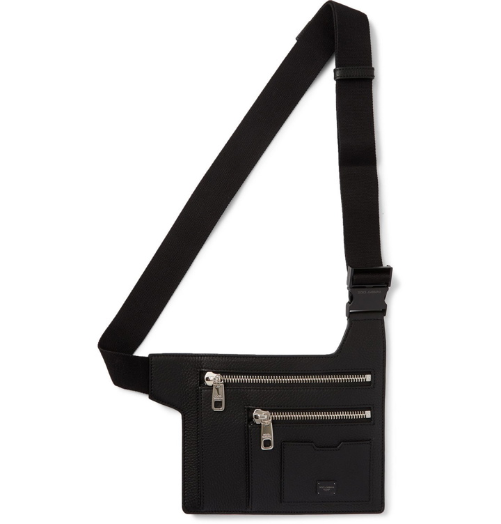 Photo: Dolce & Gabbana - Logo-Appliquéd Full-Grain Leather Belt Bag - Black