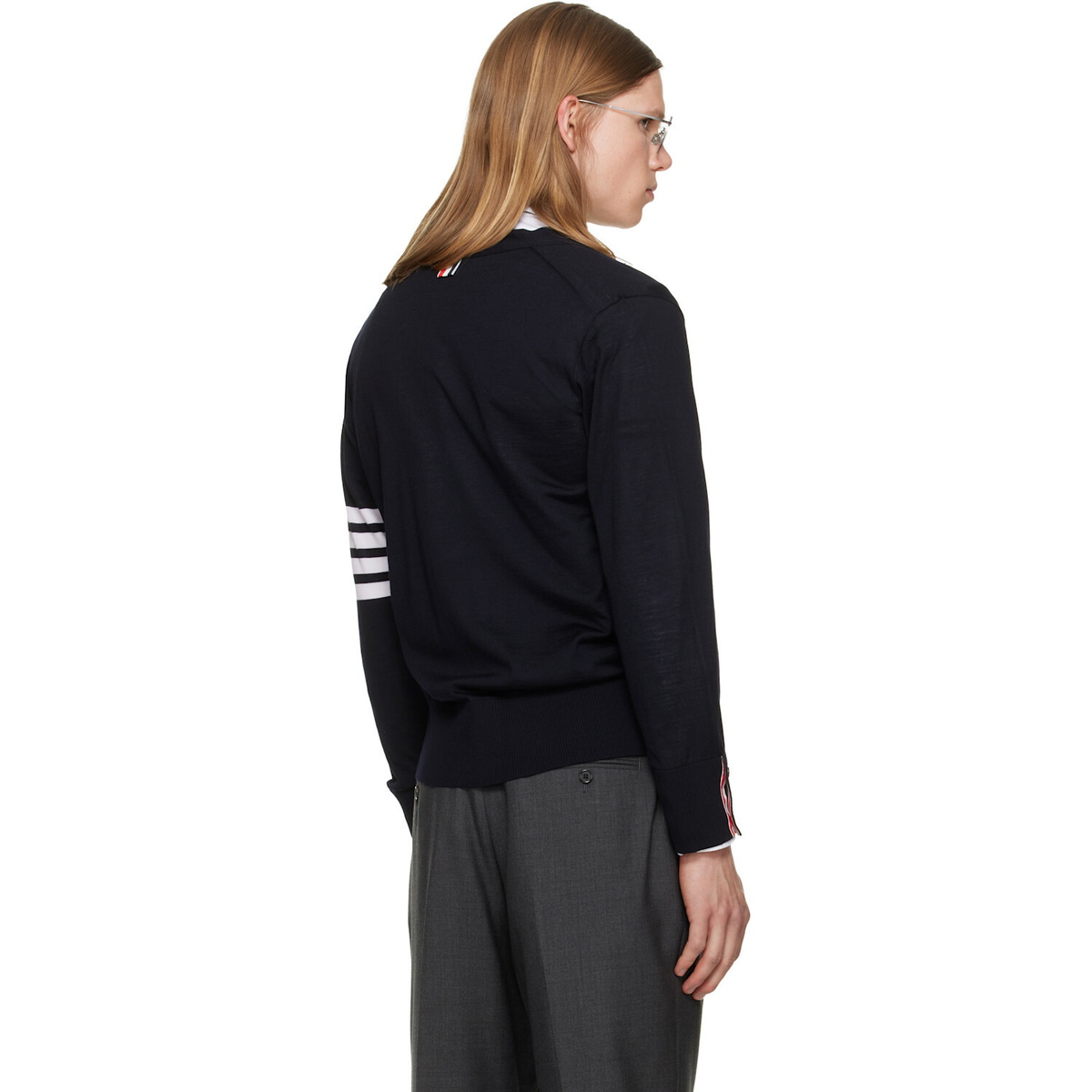 Thom Browne Navy Merino Wool 4-Bar Classic Cardigan