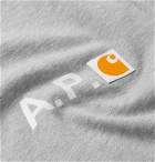 A.P.C. - Carhartt WIP Logo-Appliquéd Mélange Cotton-Jersey T-Shirt - Gray