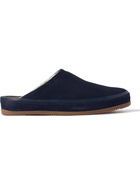 Mulo - Shearling-Lined Suede Slippers - Blue