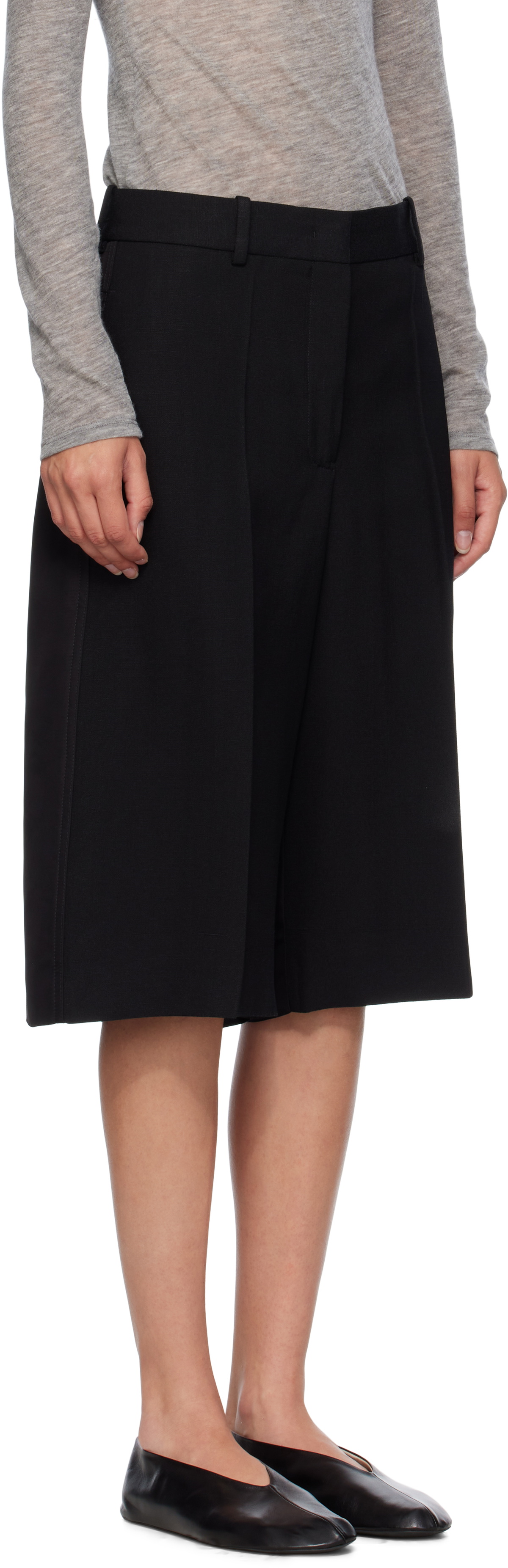 Jil Sander Black Viscose Silk Blend Straight Shorts