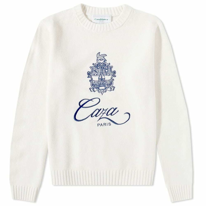 Photo: Casablanca Men's Caza Emblem Crew Knit in White/Blue