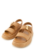 Tods Sandalo Leather-trim Raffia Flatform Sandals Camel
