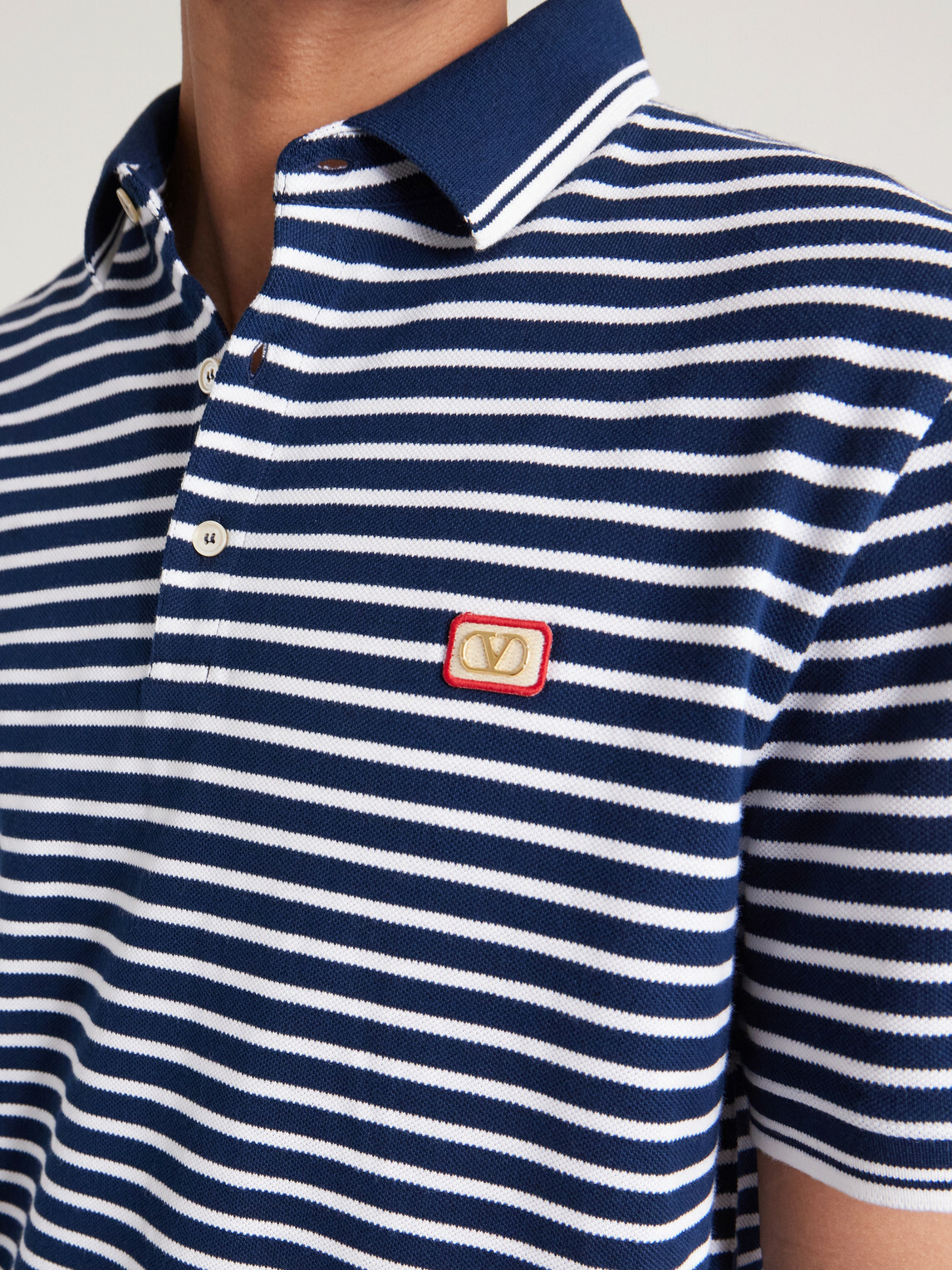 Valentino Garavani - Logo-Appliquéd Striped Cotton-Piqué Polo Shirt - Blue