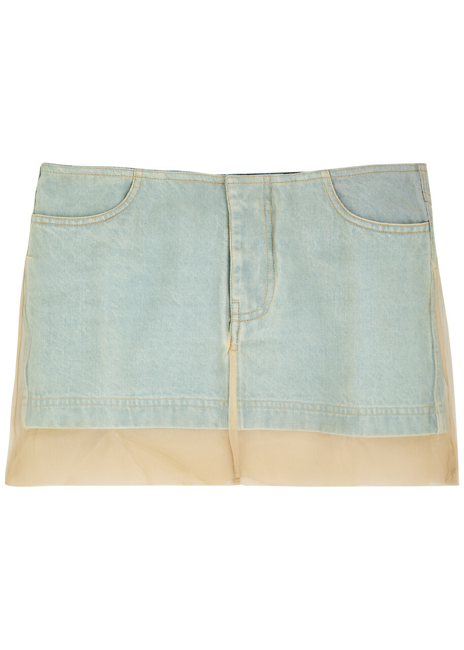 Christopher Esber Silk-chiffon and Denim Mini Skirt Blue