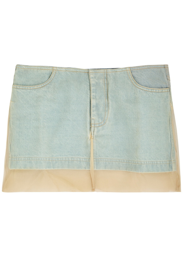 Photo: Christopher Esber Silk-chiffon and Denim Mini Skirt Blue