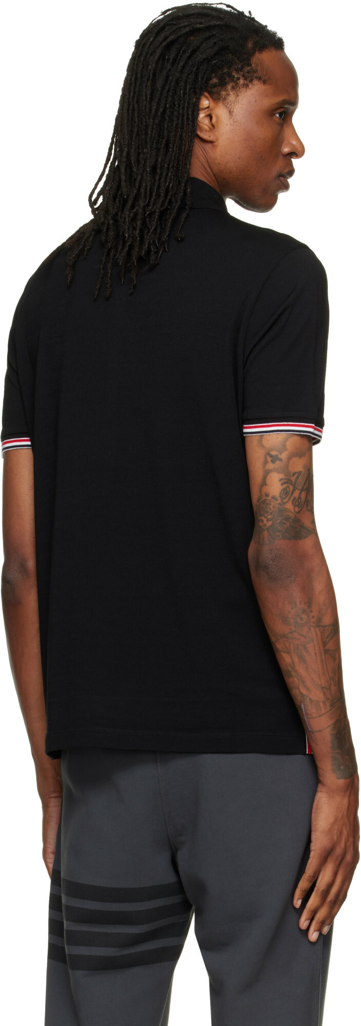 Thom Browne Black Short Sleeve Rib Cuff Polo