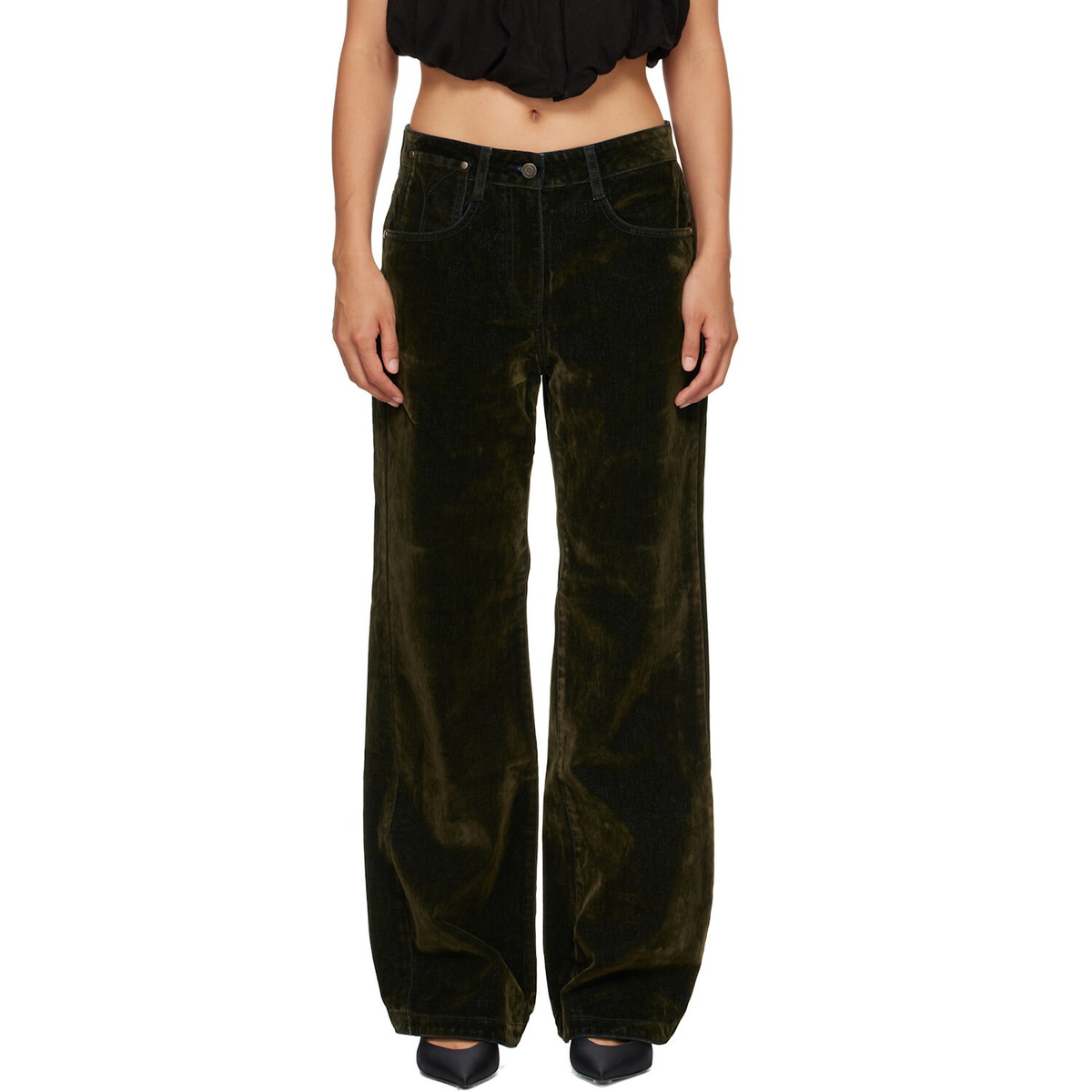 OPEN YY Khaki Velvet Denim Curved Jeans