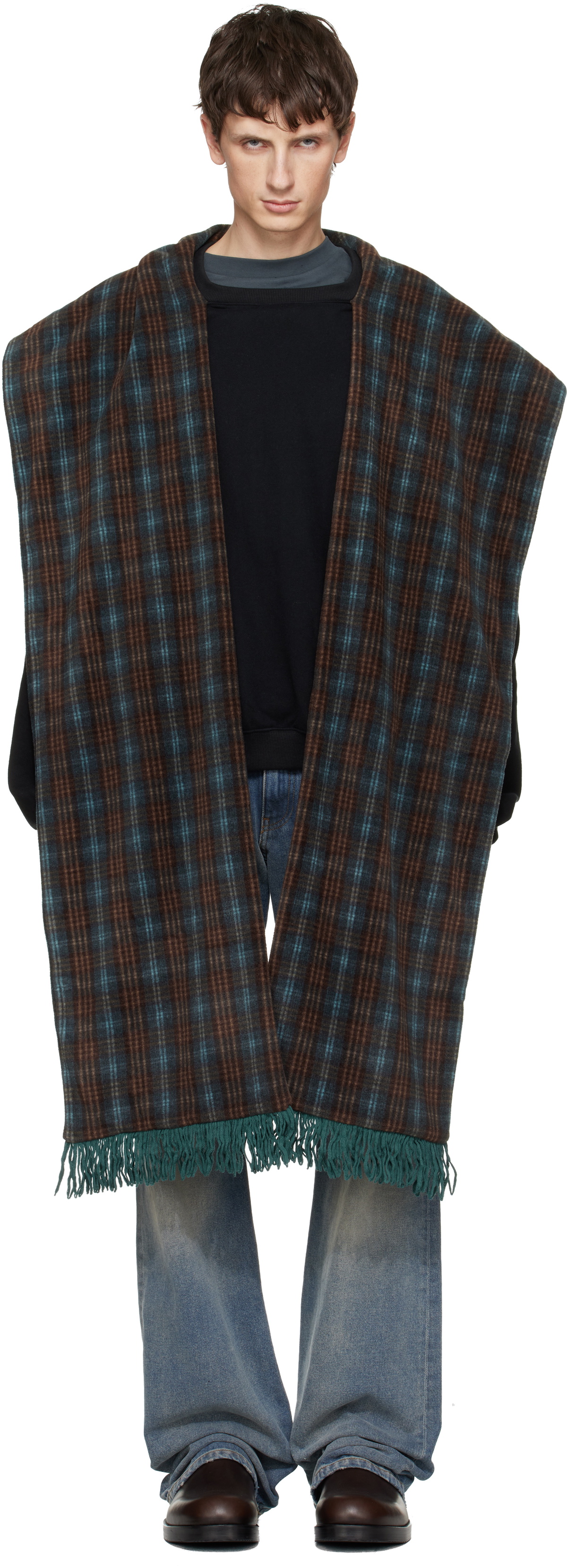 We11done Black Scarf-Detail Long-Sleeved Sweatshirt