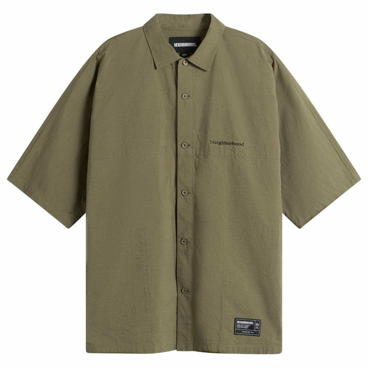 Photo: Neighborhood Men's Dolman Logo Short Sleeve Shirt in Olive Drab