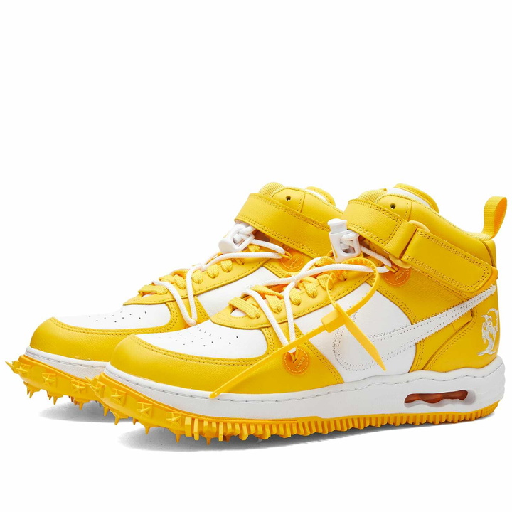 Photo: Nike Men's X Off-White Air Force 1 Mid Sp Sneakers in White/White/Varsity Maize