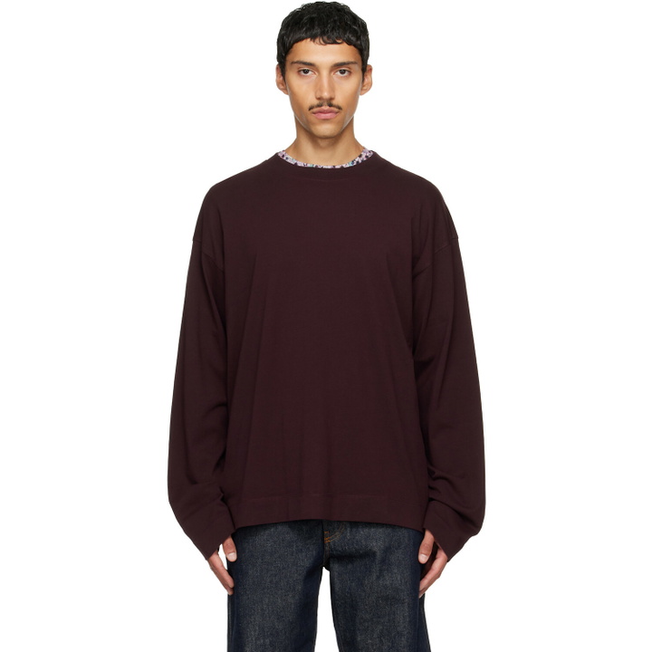 Photo: Dries Van Noten Burgundy Long Sleeve Cotton T-shirt