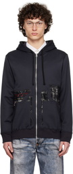 Junya Watanabe Black Patchwork Zip-Up Hoodie