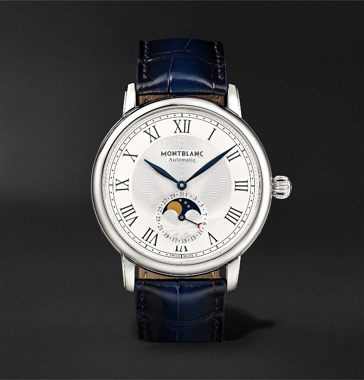 Photo: Montblanc - Star Legacy Automatic Moon-Phase 42mm Stainless Steel and Alligator Watch, Ref. No. 126079 - White