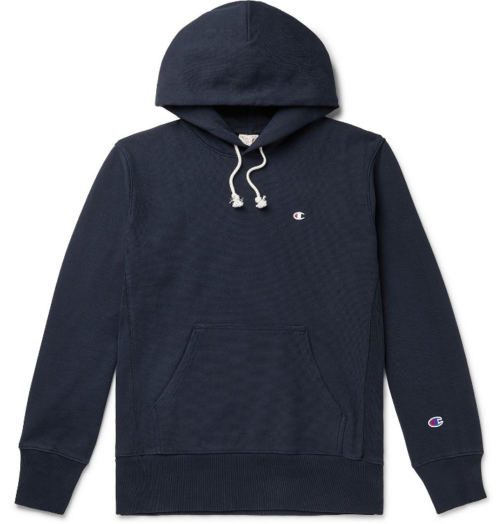 Photo: Champion - Logo-Embroidered Fleece-Back Cotton-Blend Jersey Hoodie - Blue