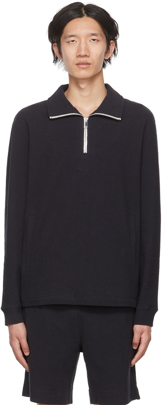 Photo: Theory Navy Allons Zip-Up Sweater