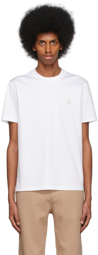 Photo: Brunello Cucinelli White Cotton Logo T-Shirt