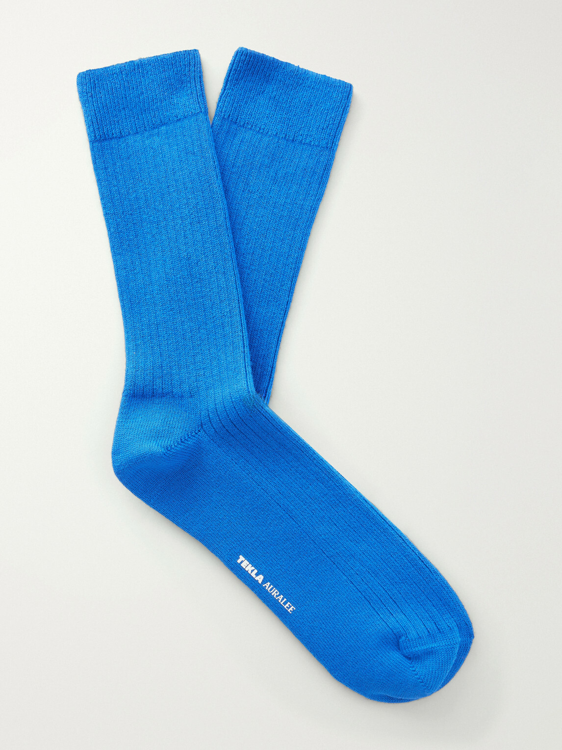 TEKLA - Auralee Ribbed Organic Cotton-Blend Socks - Blue