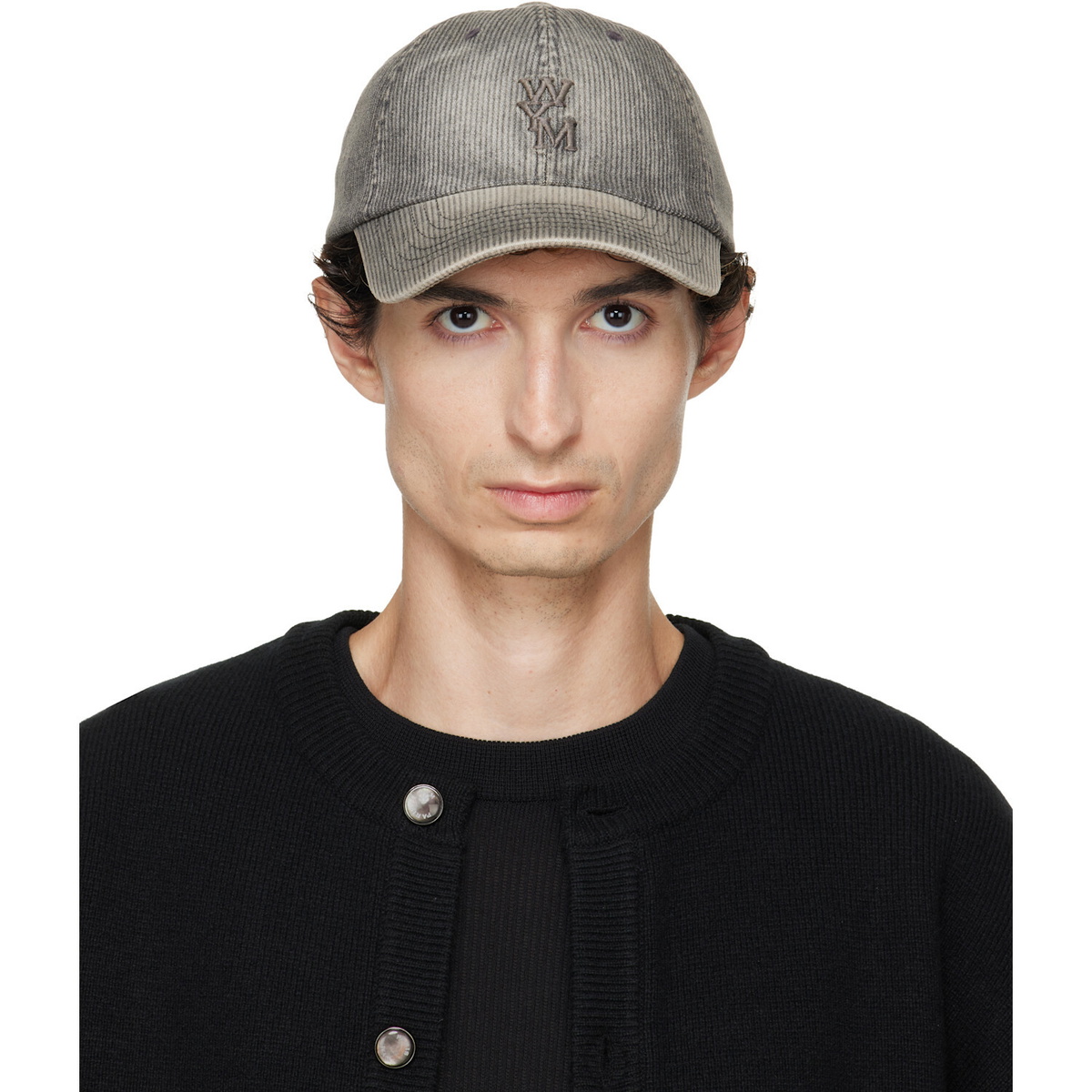 WOOYOUNGMI Gray Ribbed Denim Logo Ball Cap