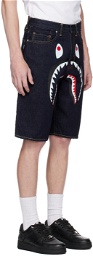 BAPE Navy Shark Denim Shorts