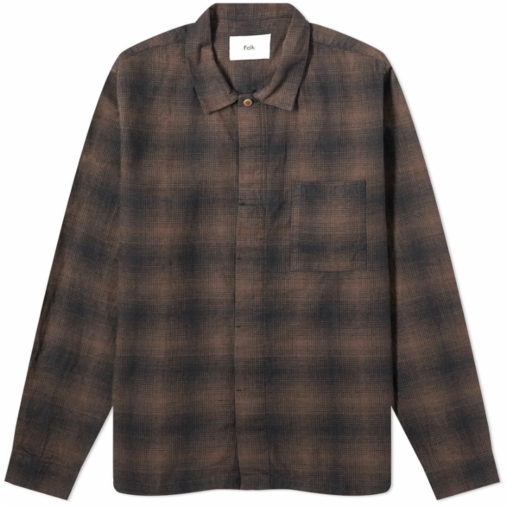 Photo: Folk Men's Checked Patch Shirt in Brown