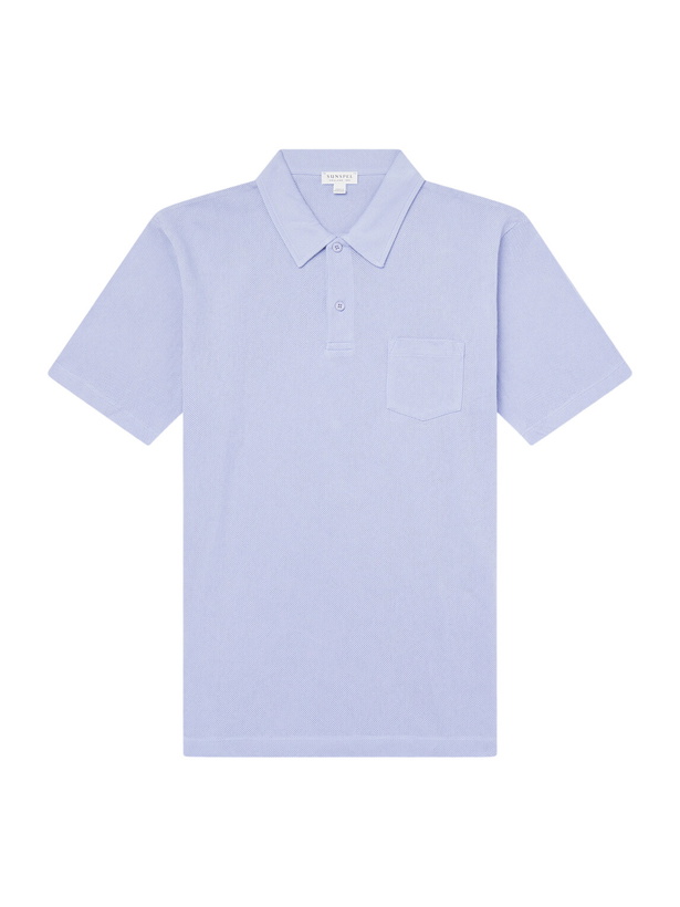 Photo: Sunspel - Riviera Cotton-Mesh Polo Shirt - Blue