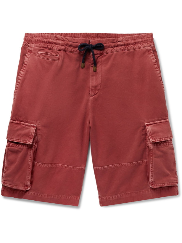 Photo: BRUNELLO CUCINELLI - Garment-Dyed Cotton-Twill Drawstring Cargo Shorts - Red