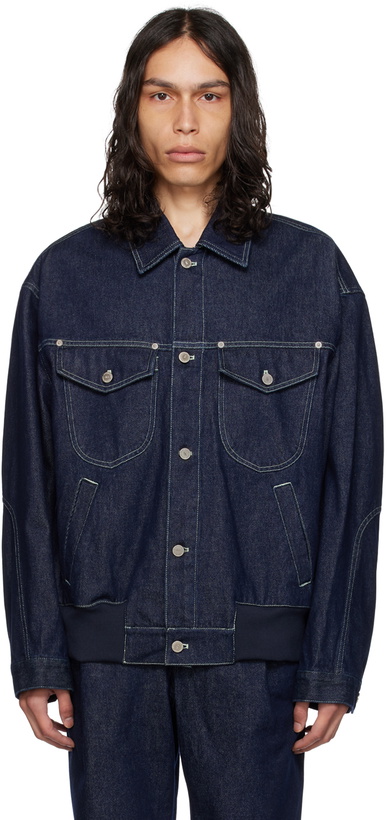 Photo: AFTER PRAY Indigo Contrast Stitching Denim Jacket