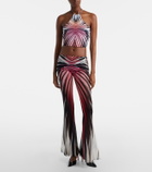 Roberto Cavalli Printed halterneck mesh crop top