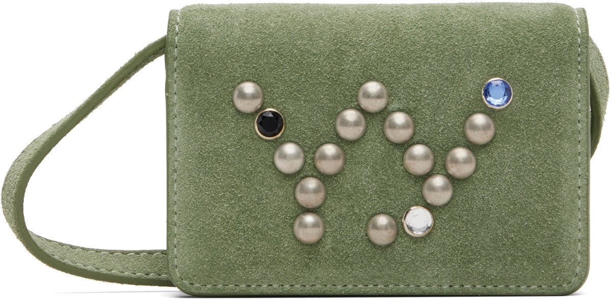 OPEN YY Green Micro Suede Stud Wallet Bag