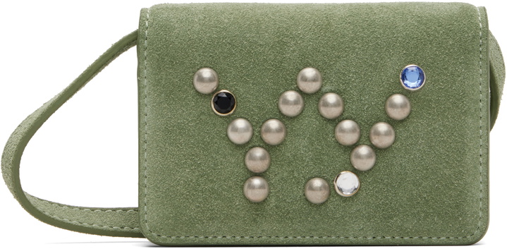 Photo: OPEN YY Green Micro Suede Stud Wallet Bag