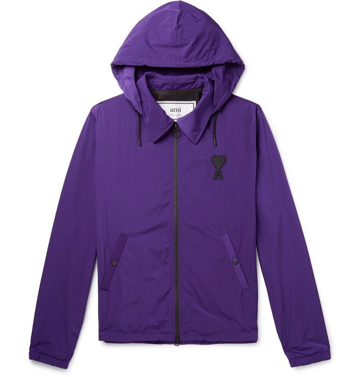 Photo: AMI - Logo-Appliquéd Shell Hooded Coach Jacket - Purple