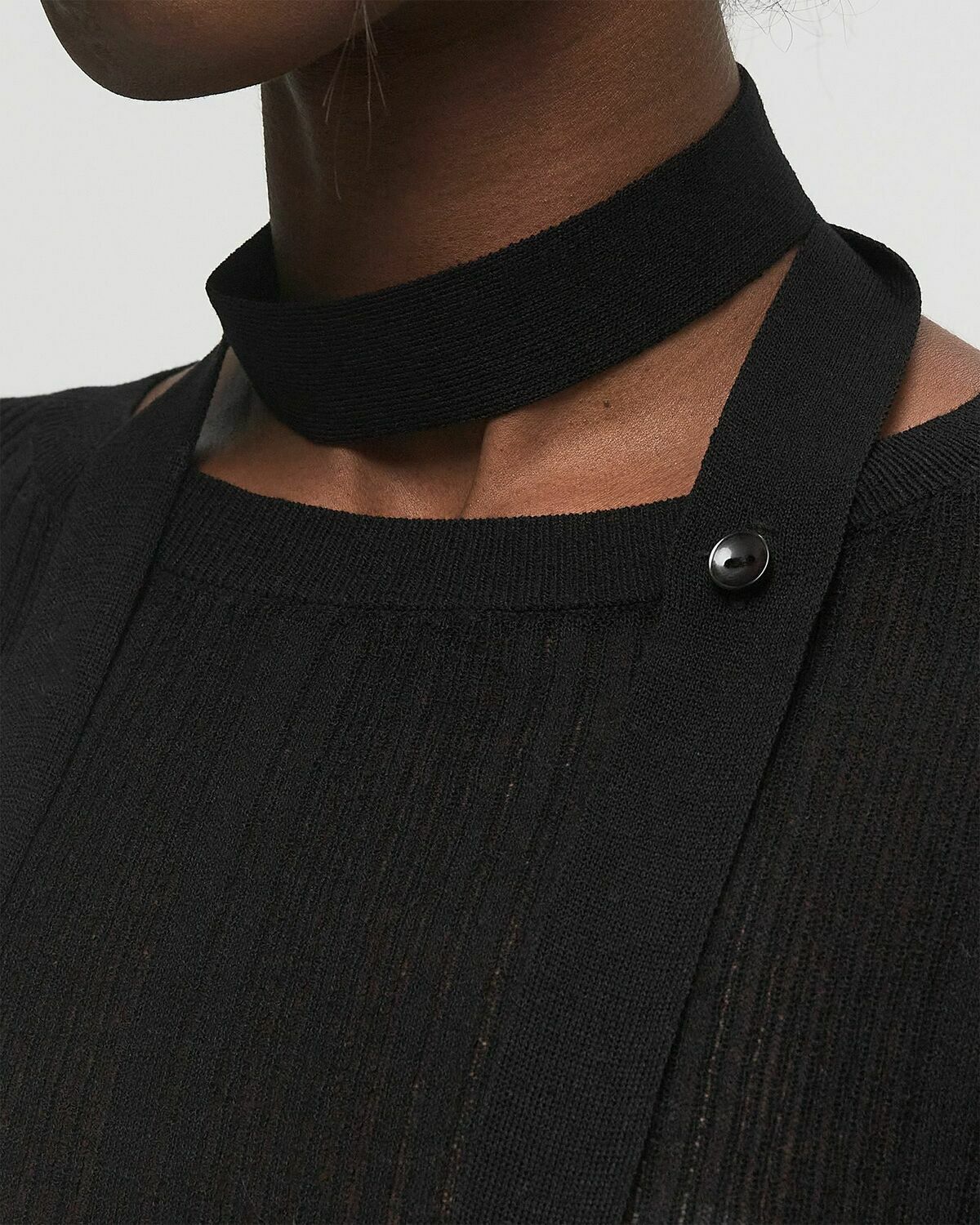 ØLÅF ADJUSTABLE TIE KNIT TOP Black Womens Longsleefe