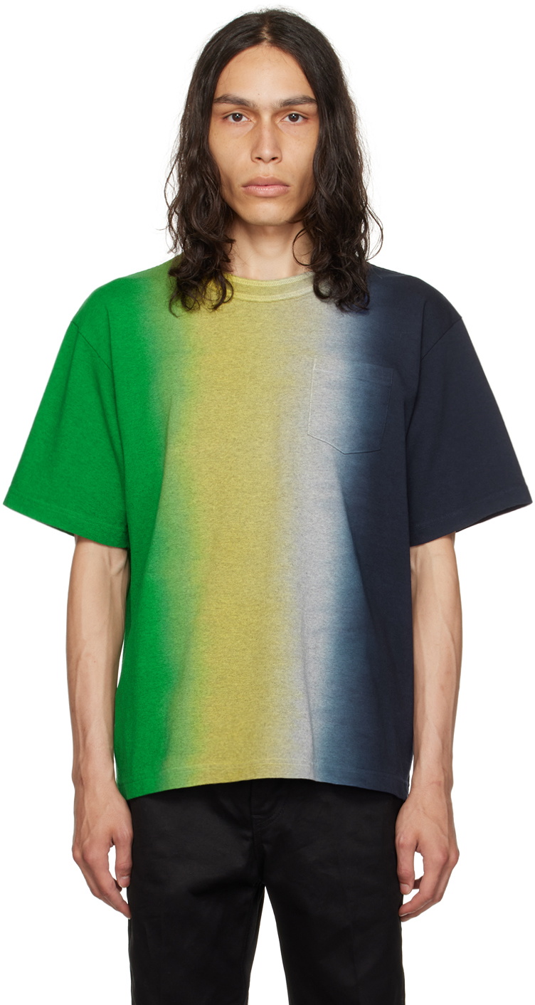 sacai Green & Navy Tie-Dye T-Shirt Sacai