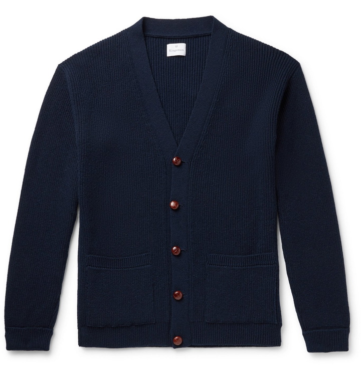 Photo: Kingsman - Harry Ribbed Cashmere Cardigan - Blue