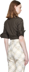 Vivienne Westwood Brown Pinstripe Shirting S/S Toulouse Frill Shirt