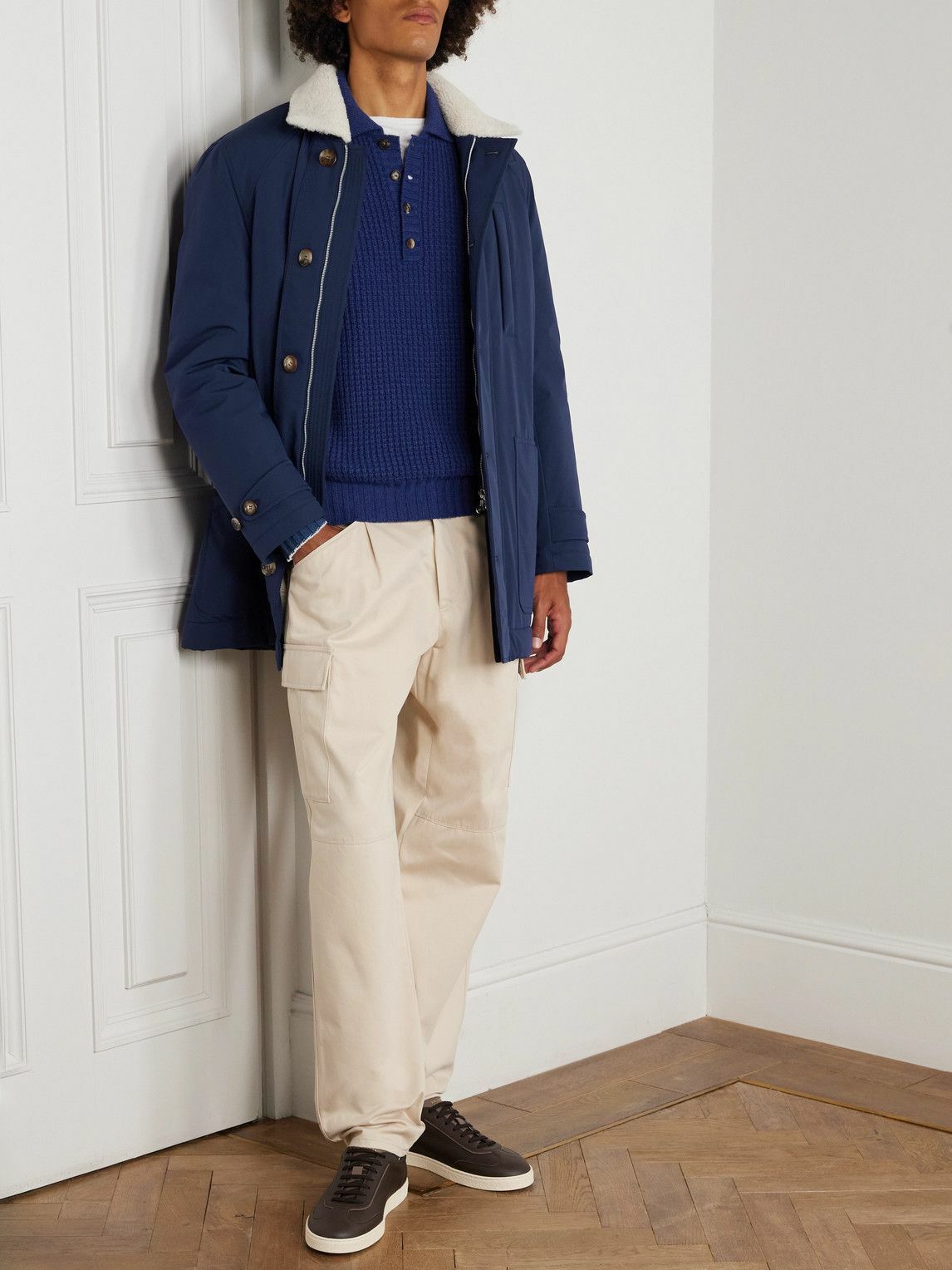 Brunello Cucinelli - Shearling-Trimmed Shell Parka - Blue