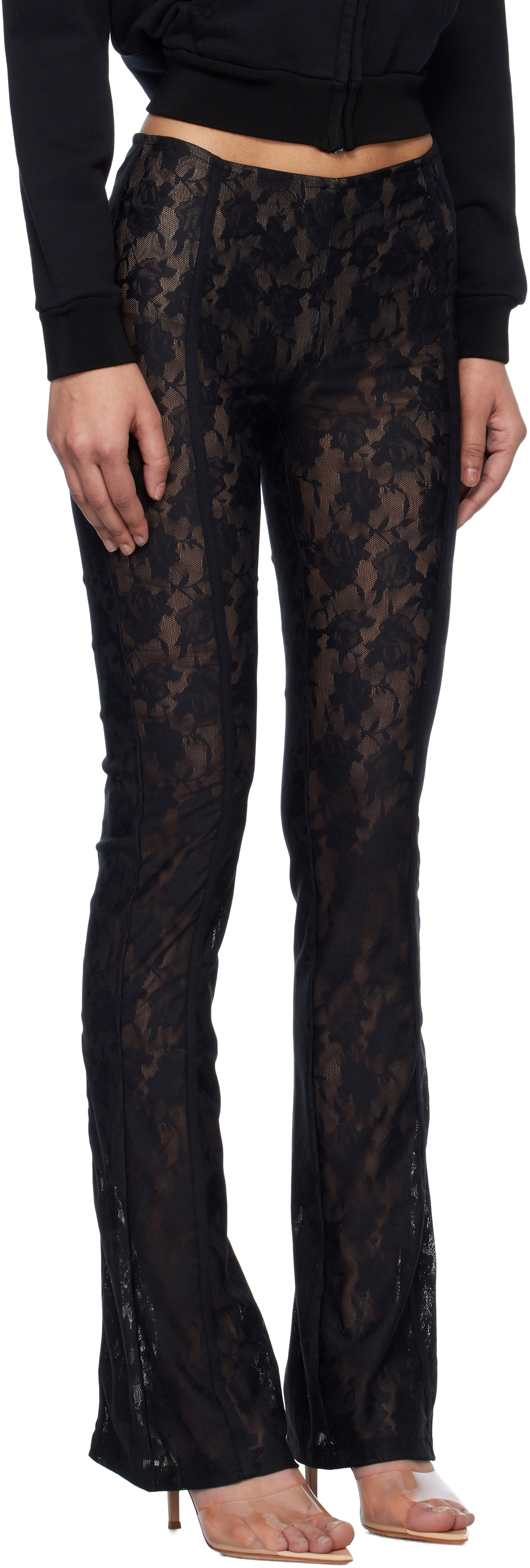 MISBHV Black Stella Flared Lace Trousers
