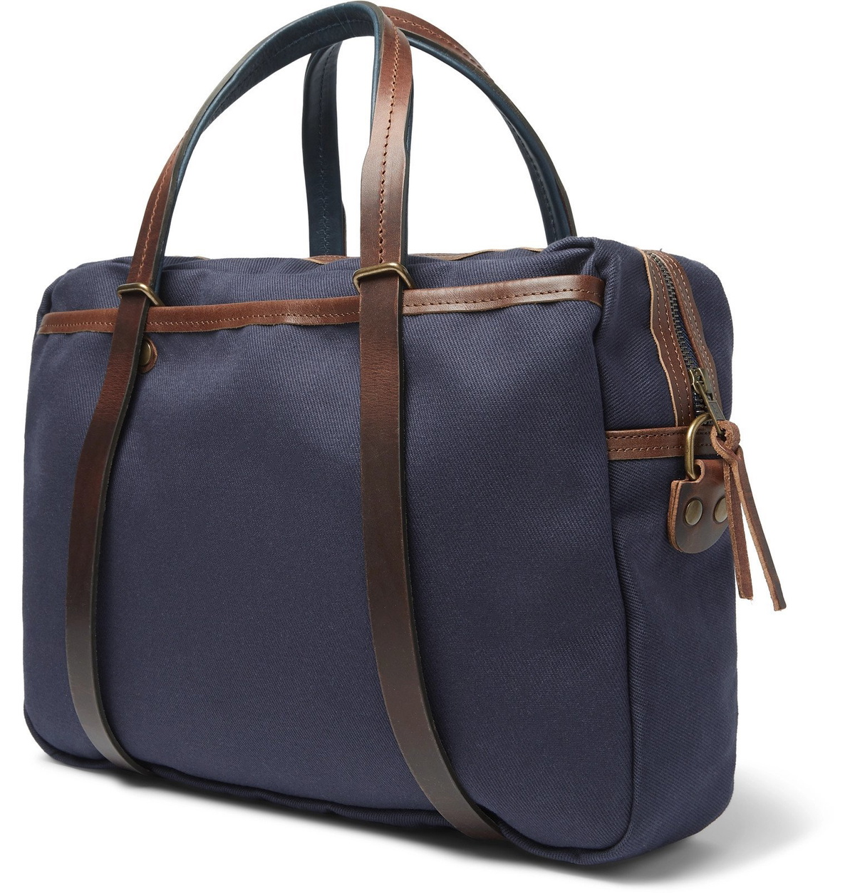 BLEU DE CHAUFFE Report Leather-Trimmed Cotton-Canvas Briefcase for