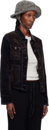 OPEN YY Black Velvet Denim Trucker Jacket