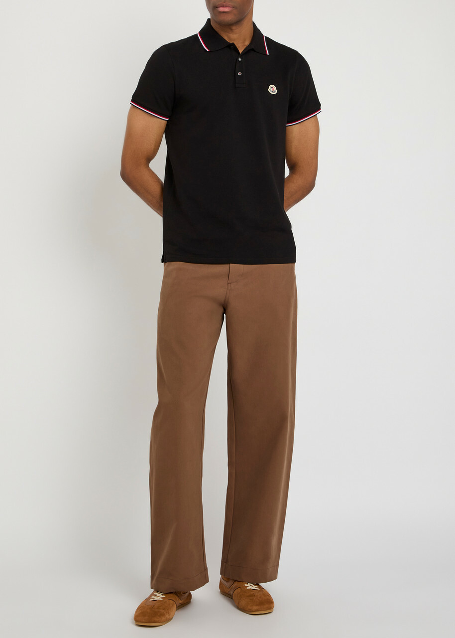 Moncler Logo-appliquéd Piqué Cotton Polo Shirt Black