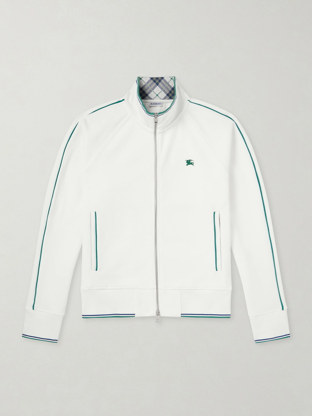 Photo: Burberry - Logo-Embroidered Jersey Zip-Up Sweatshirt - White