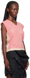 132 5. ISSEY MIYAKE Pink & Beige Flat Rib Vest