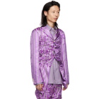 Comme des Garcons Homme Plus Purple Silk Satin Stripe Blazer