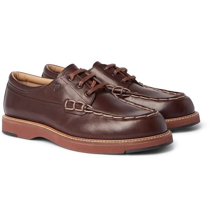 Photo: TOD'S - Contrast-Stitched Leather Boat Shoes - Brown