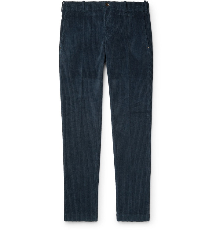 Photo: Incotex - Slim-Fit Stretch-Cotton Corduroy Trousers - Blue