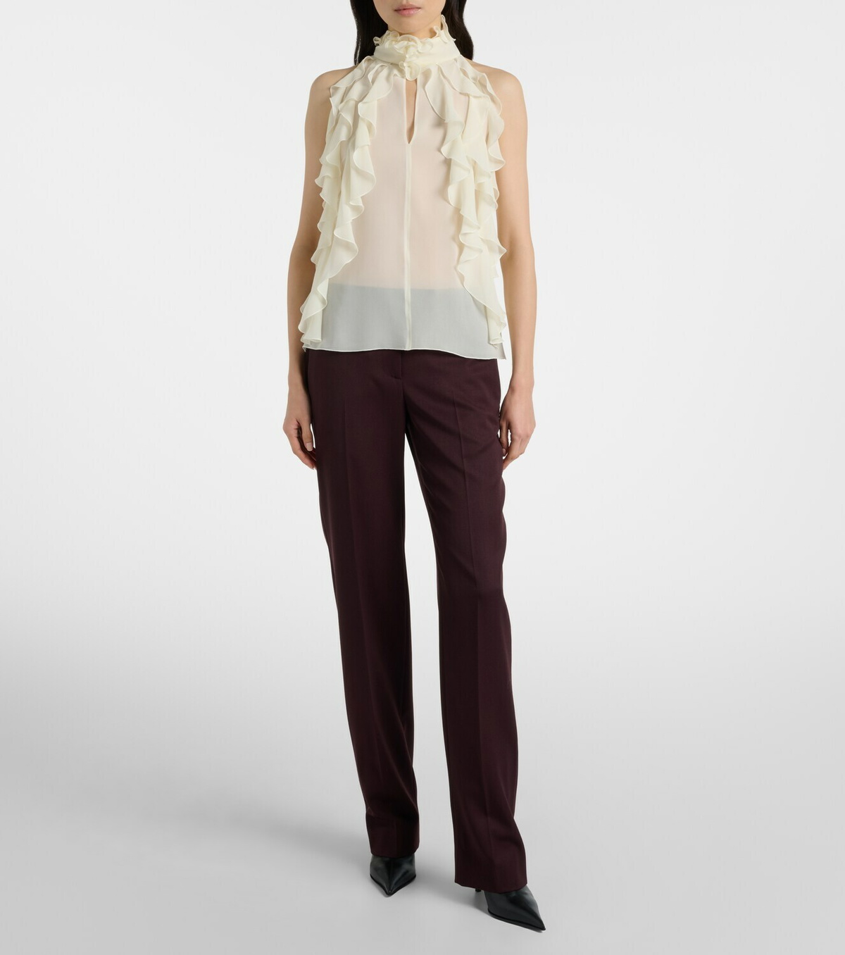 McQueen Ruffled cutout silk georgette top