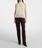 McQueen Ruffled cutout silk georgette top