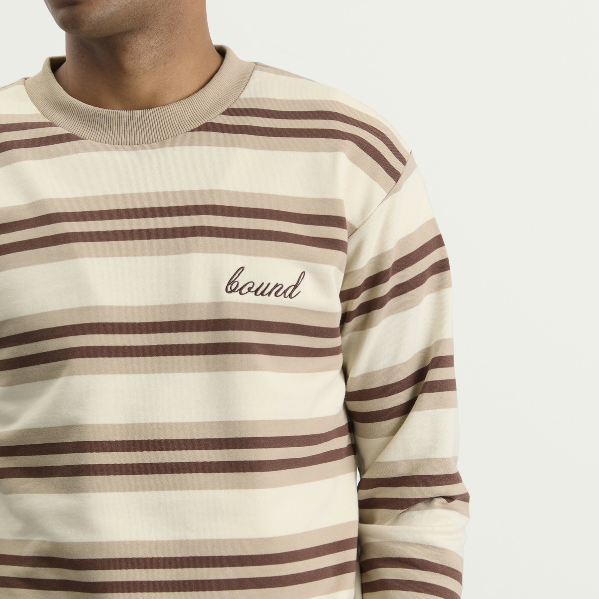 Bound Men's Stripe Long Sleeve T-Shirt in Latte